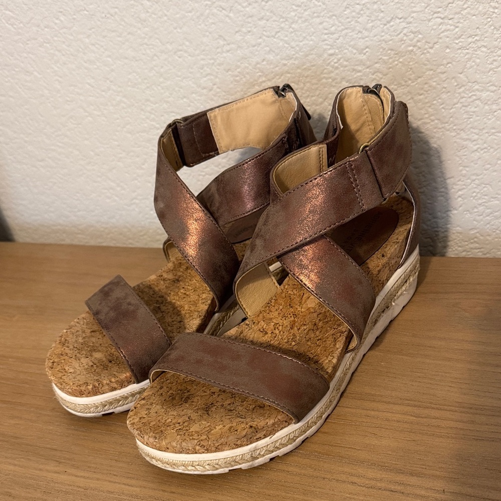 Adrienne Vittadini Bronze Wedge Sandals